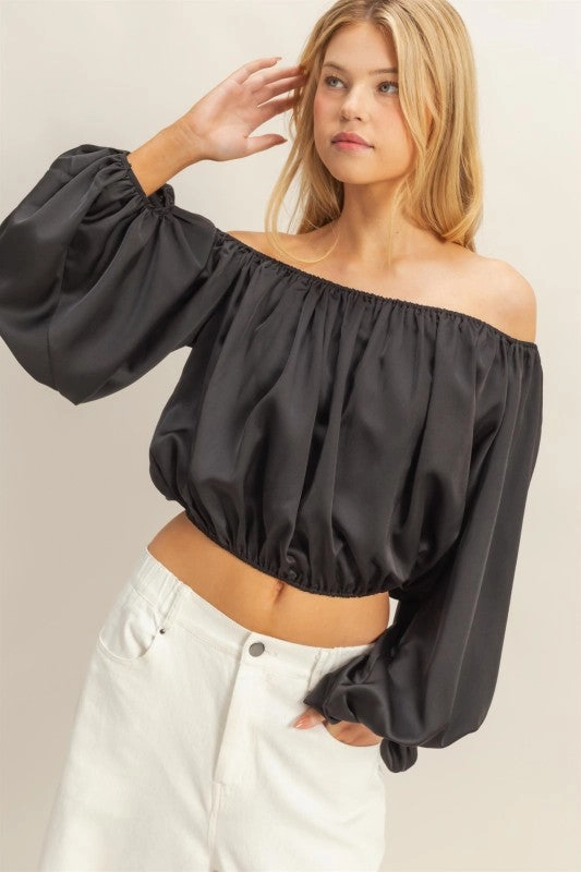Ellie Elegant Off-shoulder Blouse With Balloon Sleeves Chic Look