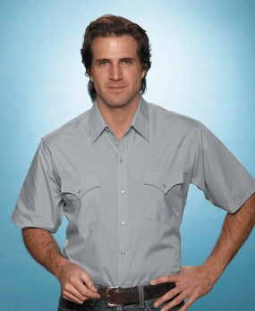 First Date Checkered Look Ely & Walker Mens Solid Gray Western Shirt S/S Poly/Cotton Tall