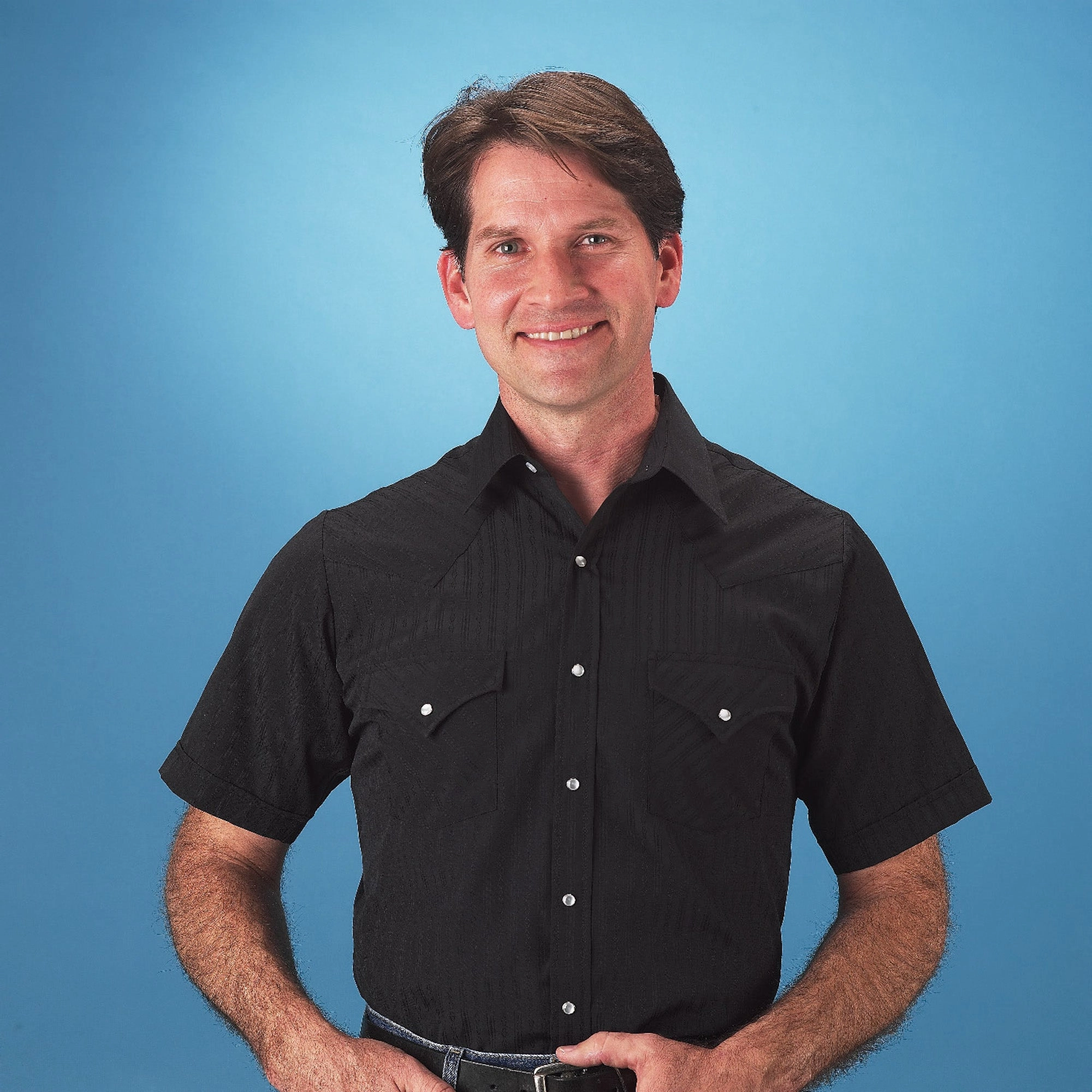 Year-Round Wear Ely & Walker Mens Tone on Tone Black Western Shirt S/S Poly/Cotton