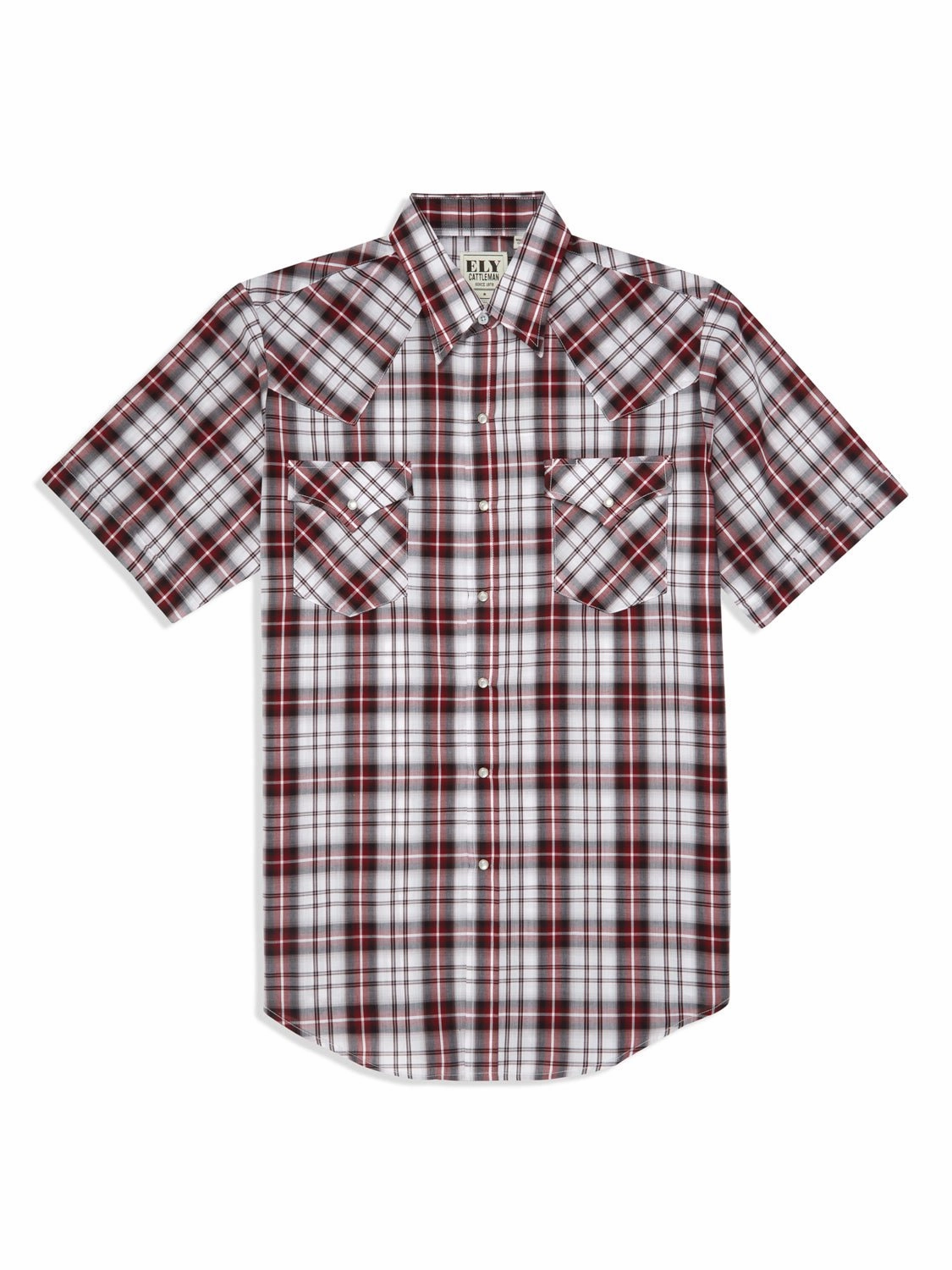 Ely and Walker Mens Plaid Snap Red Poly/Cotton S/S Shirt Relaxed Look