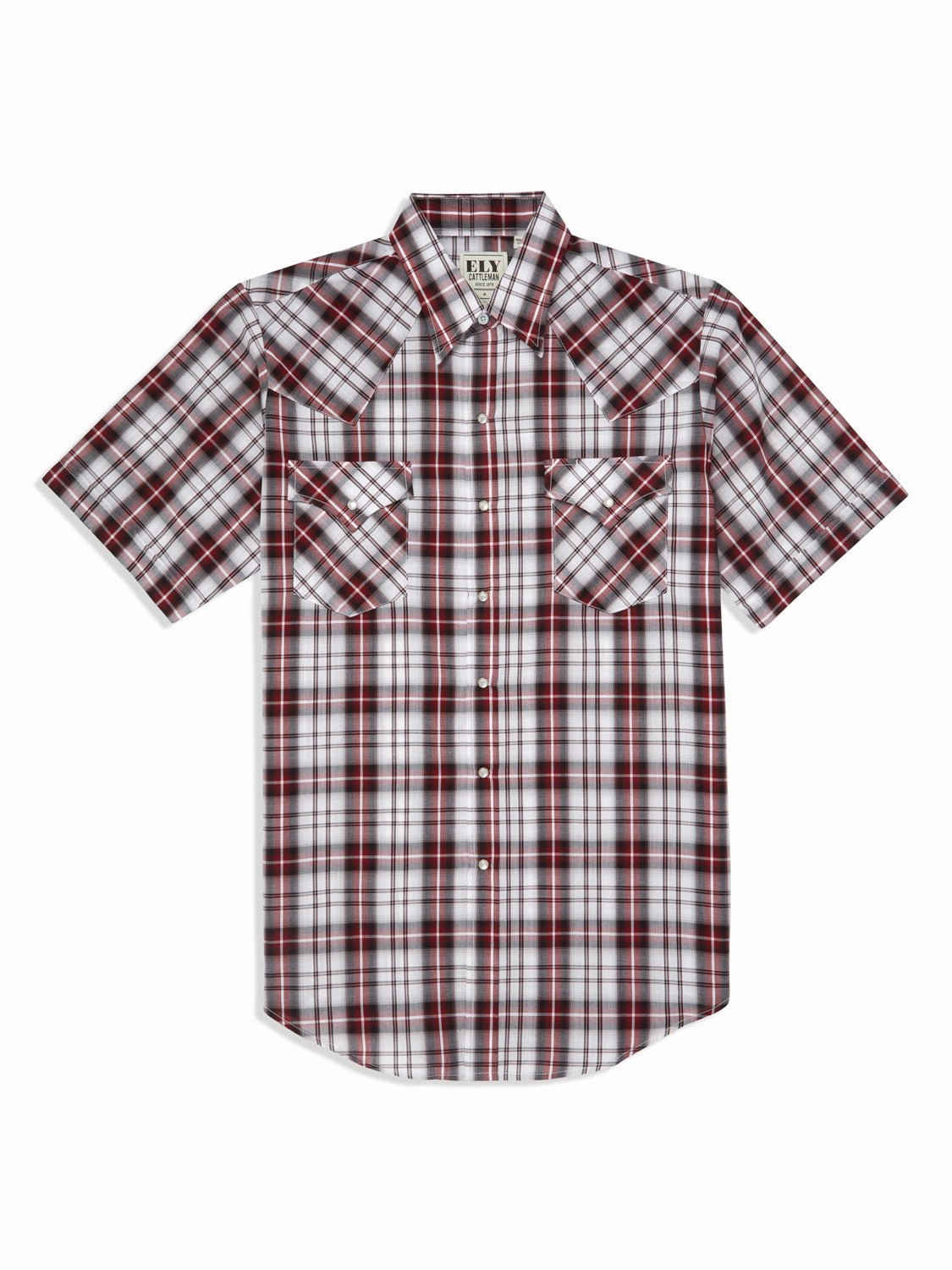 Ely and Walker Mens Plaid Snap Red Poly/Cotton S/S Shirt Trendsetting