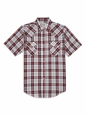 Ely and Walker Mens Plaid Snap Red Poly/Cotton S/S Shirt Relaxed Look