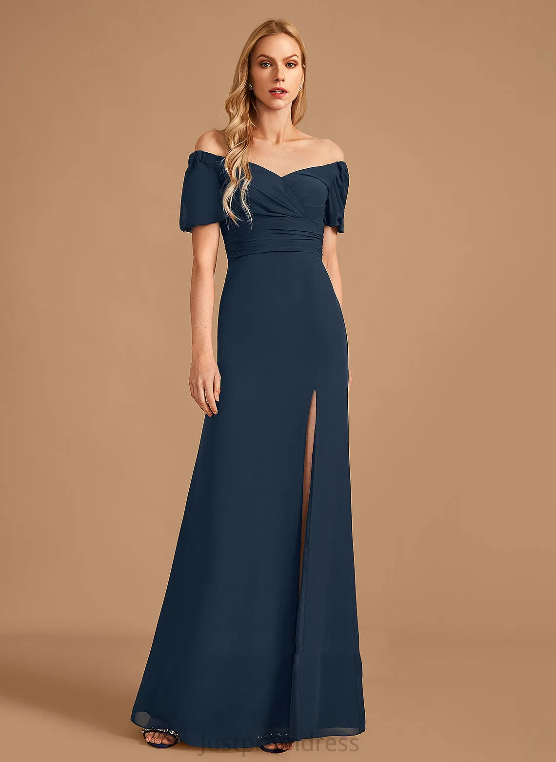 Embellishment SplitFront Sheath/Column Silhouette Floor-Length Neckline V-neck Length Fabric Laney Natural Waist Scoop Bridesmaid Dresses