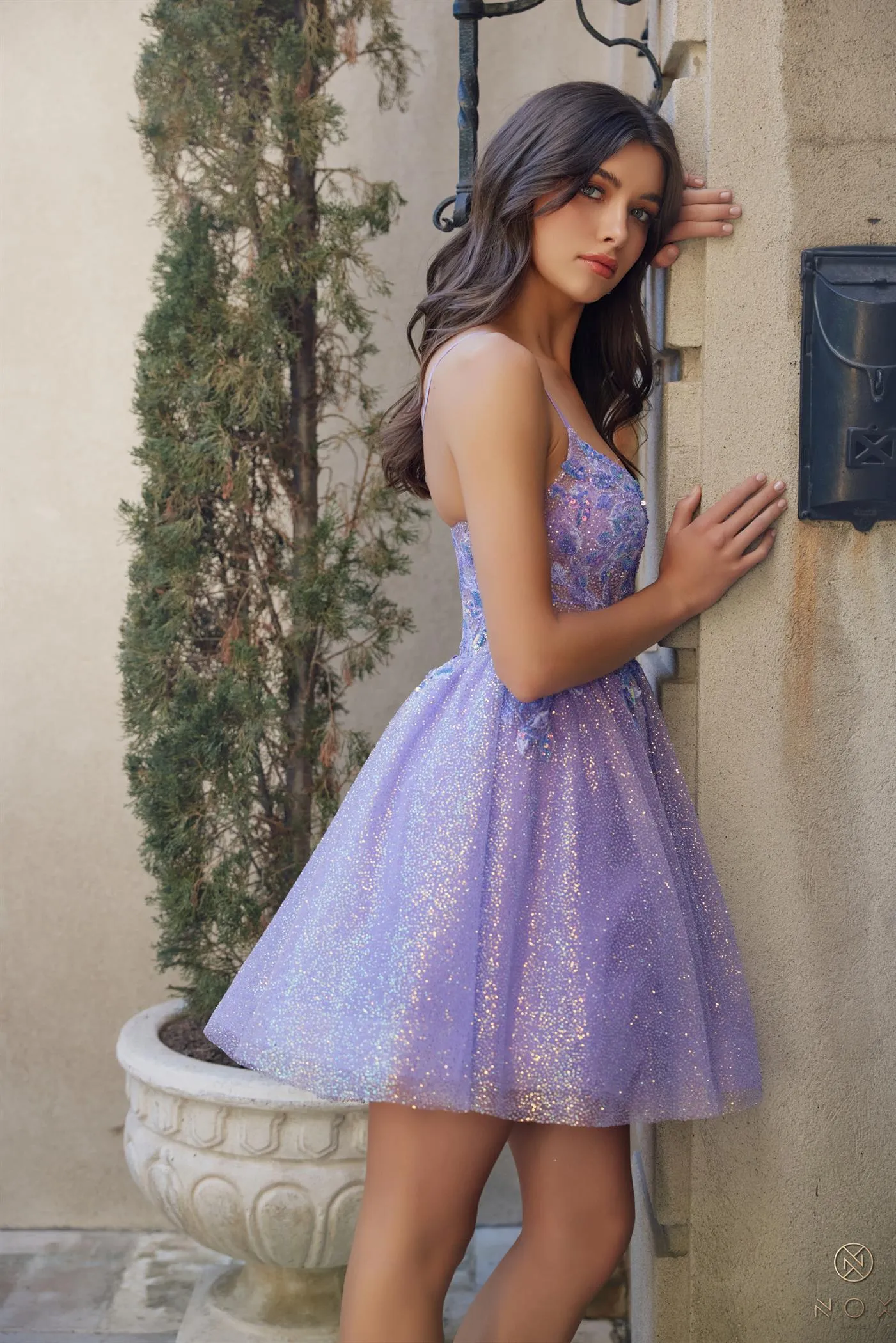Embroidered Applique Glitter Dress _E901