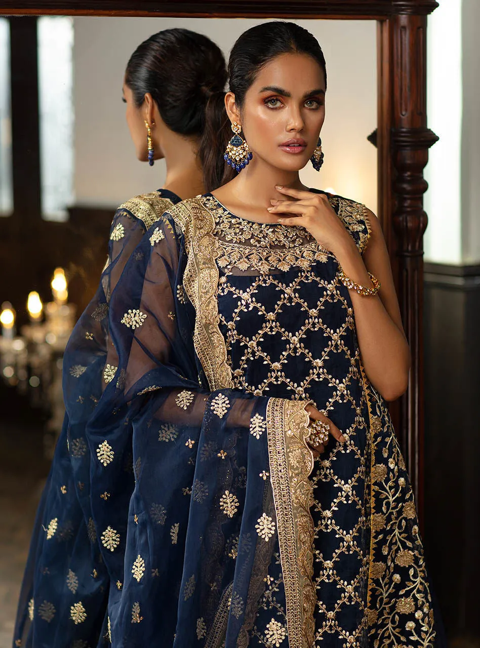 Embroidered Pakistani Suit In Navy Blue Color #PF235