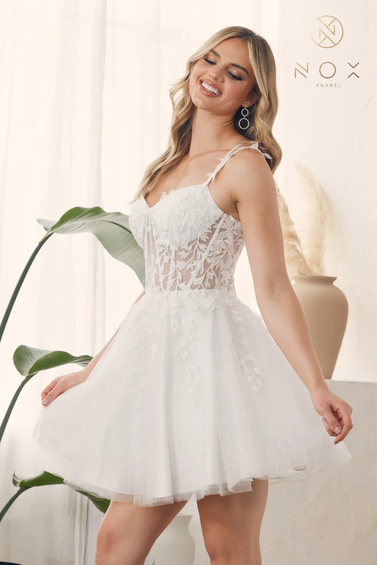 Embroidered Short Glitter Tulle Dress_H784