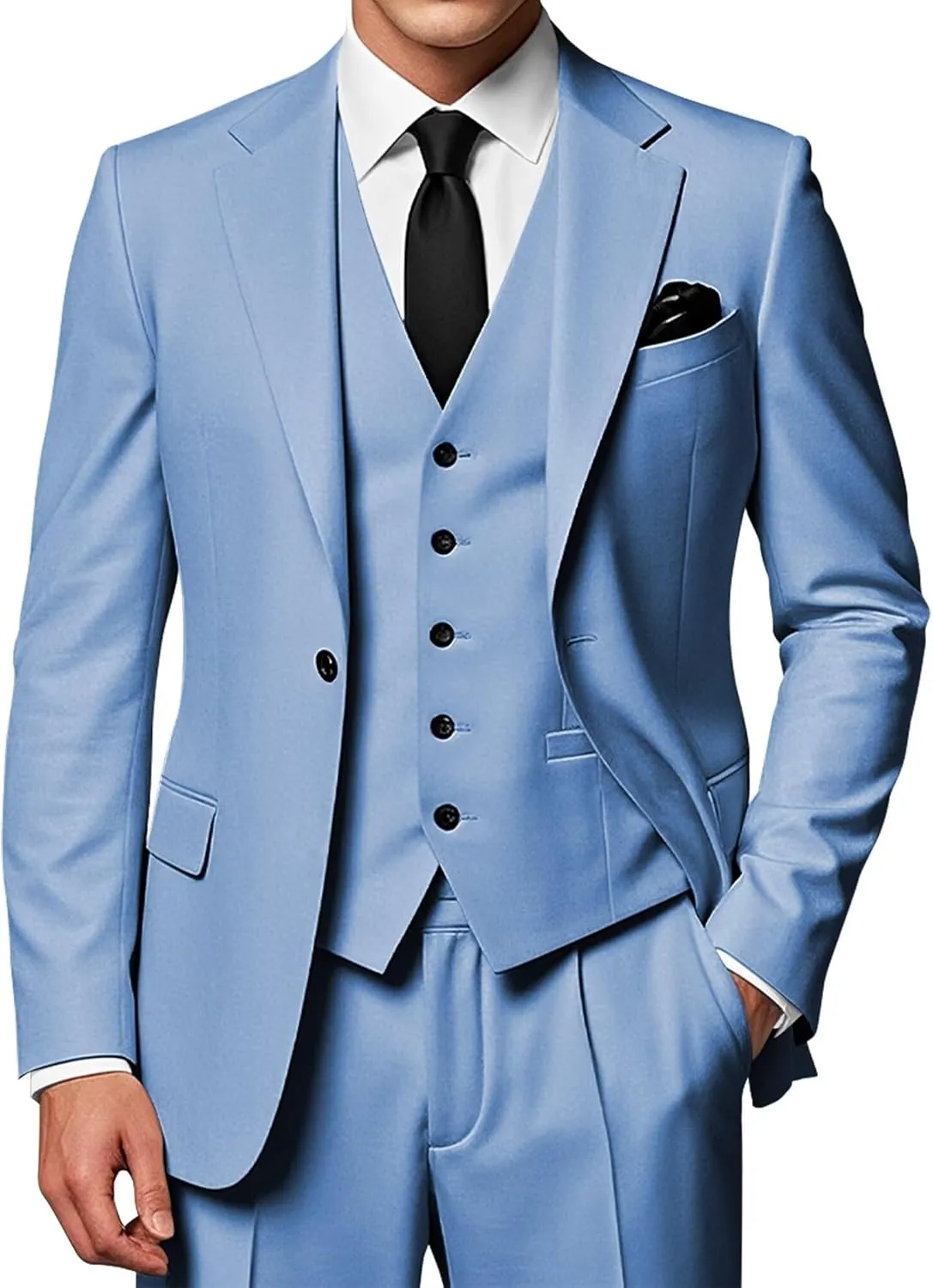 EMERAIDVLN Mens 3 Piece Suits Slim Fit Wedding Prom Party Business Elegant Suits One Button Blazer Vest and Pants Tuxedo Set