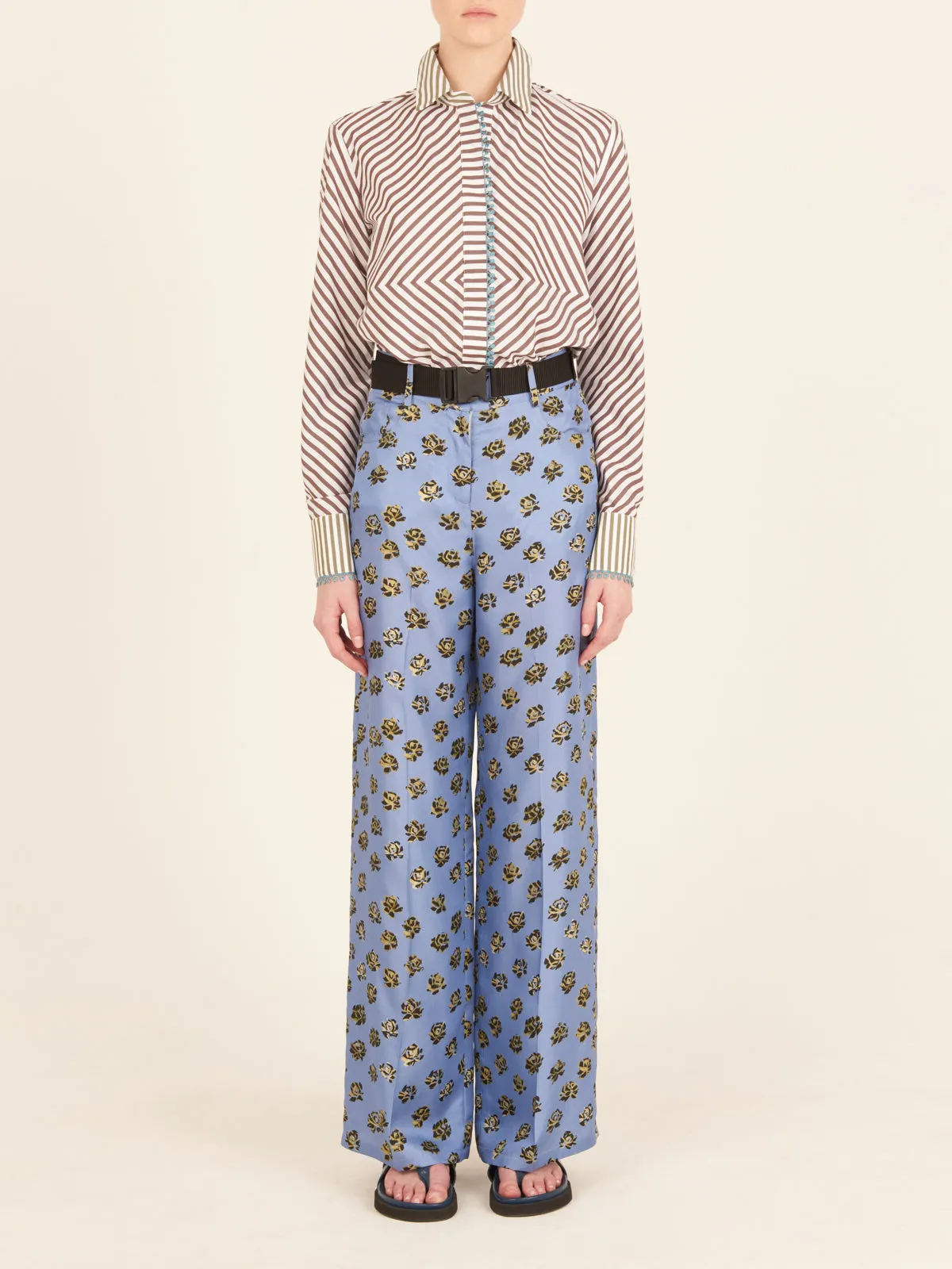 Emine Trousers - Periwinkle Golden Flower - last pair size XL
