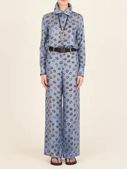 Emine Trousers - Periwinkle Golden Flower - last pair size XL