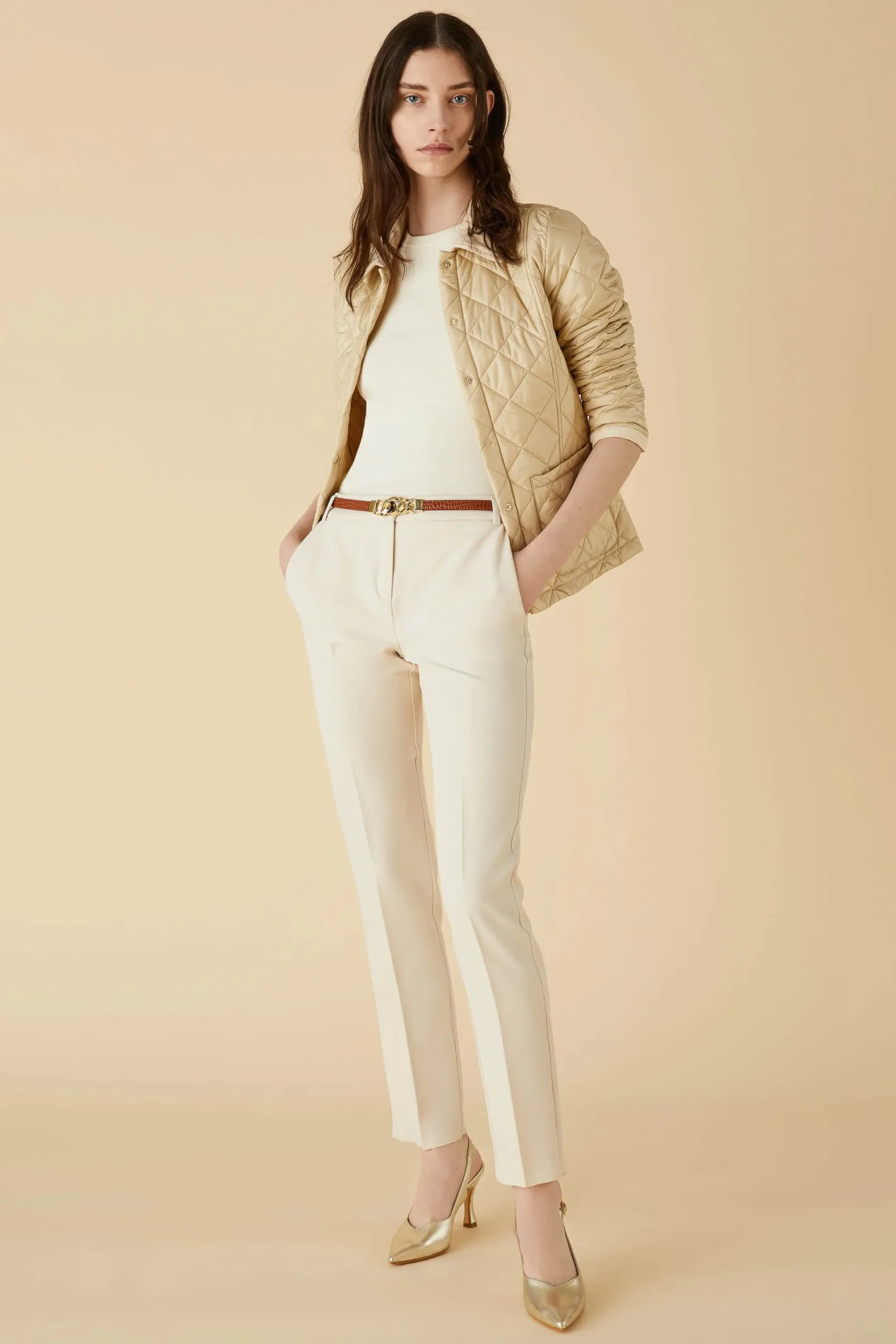 Emme Giuda 2351361439200 Ivory Slim Fit Trousers