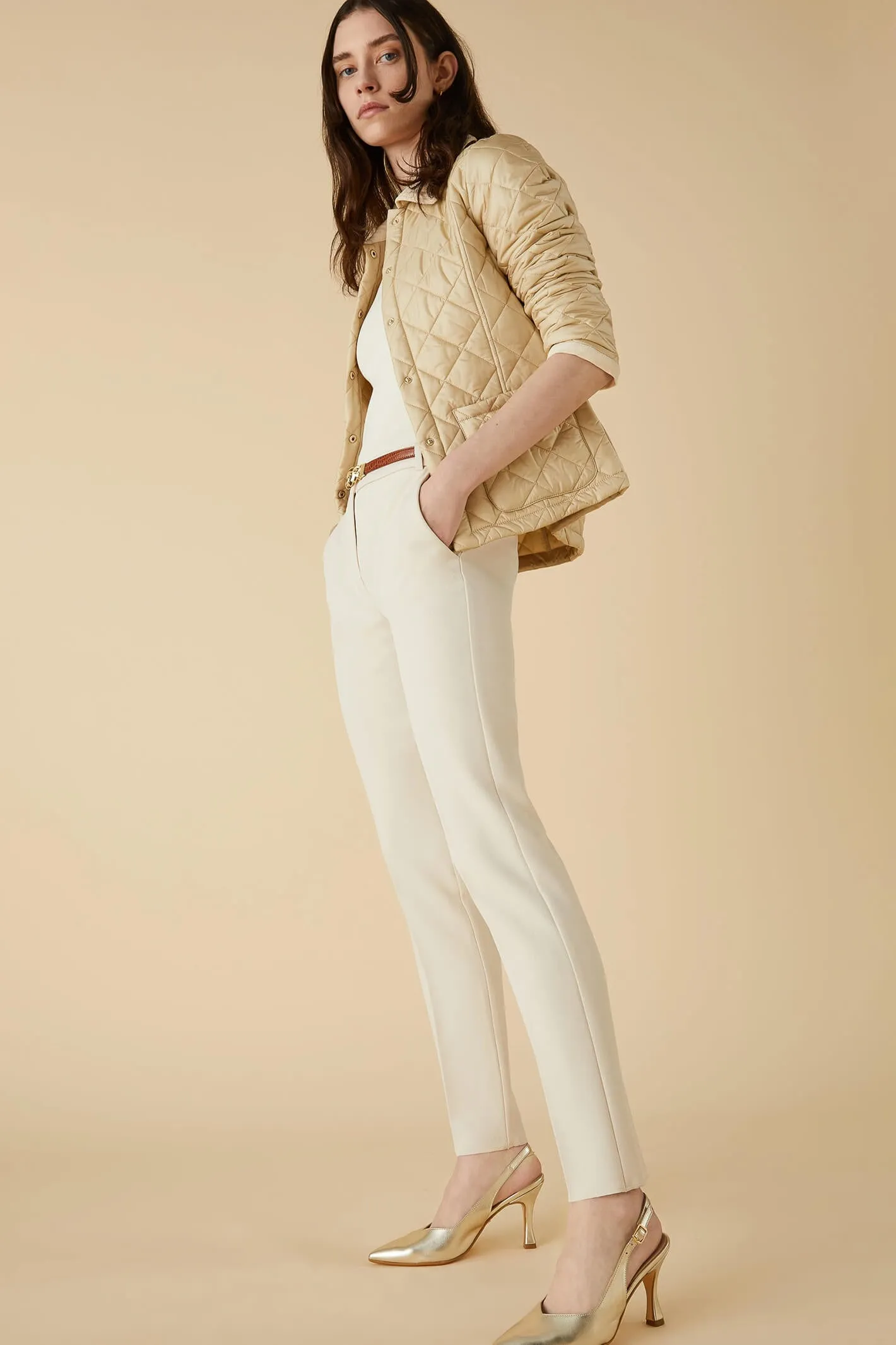 Emme Giuda 2351361439200 Ivory Slim Fit Trousers
