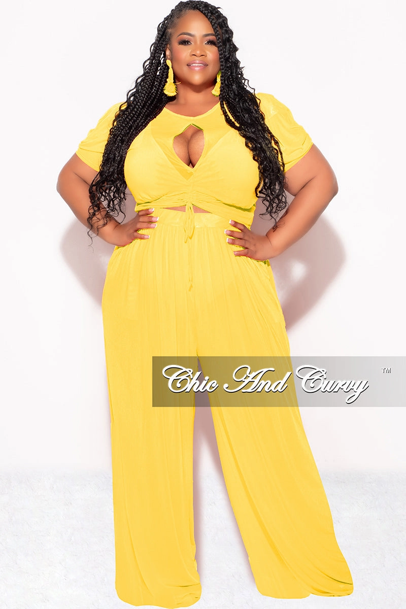 Sleek Comfort LightweightComfort Final Sale Plus Size Mesh 3pc Set Top, Bralette, & Pant with Briefs in Yellow