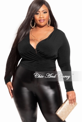 Clean Finish *Final Sale Plus Size Faux Wrap Top in Black