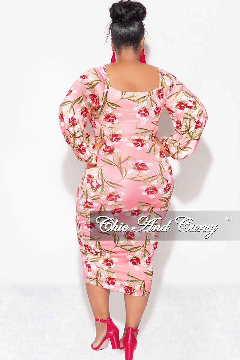 ExpandableSidePanels Final Sale Plus Size Final Sale Plus Size Off the Shoulder Sweetheart BodyCon Dress in Pink Floral Print Summer