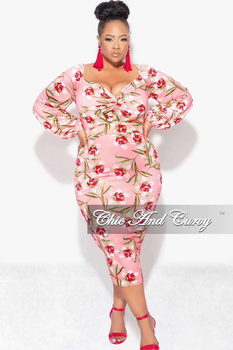 MoistureWicking Final Sale Plus Size Final Sale Plus Size Off the Shoulder Sweetheart BodyCon Dress in Pink Floral Print Summer