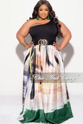 Final Sale Plus Size Maxi Satin Skirt in Tan, Black, White, Neon and Green Print (Skirt Only) SeamlessConstruction Trendy Layering