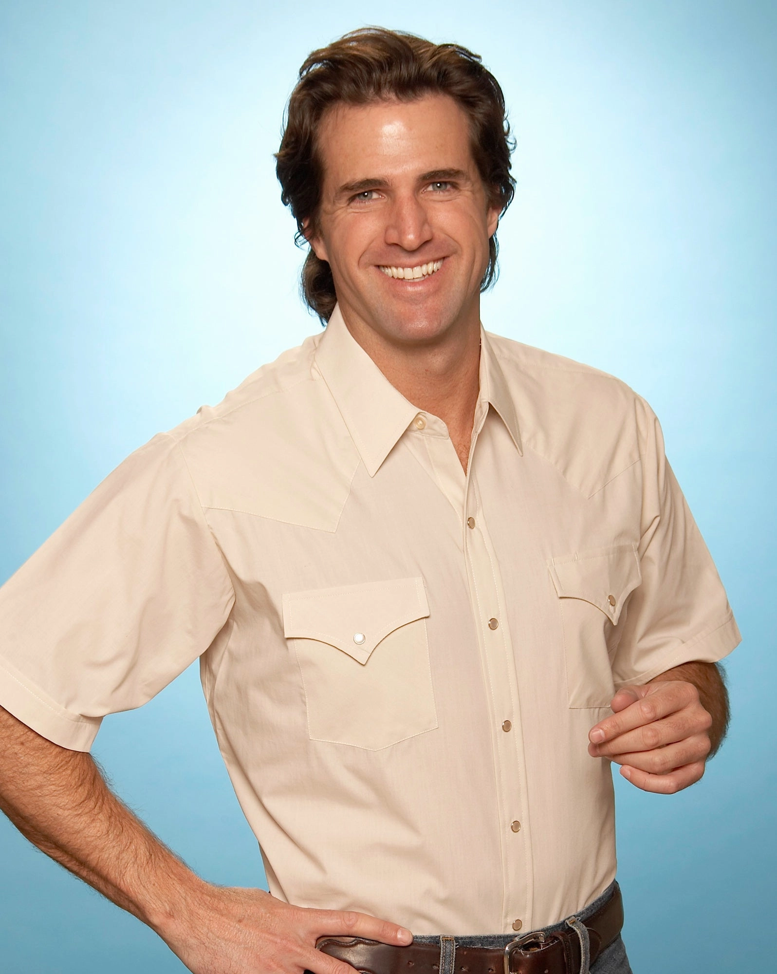 Ely & Walker Mens Solid Ecru Western Shirt S/S Poly/Cotton Chilly Day Wear