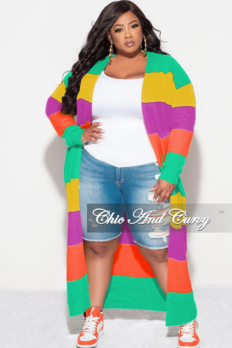 Stretchable Fit Final Sale Plus Size Knit Sweater Duster Green Mustard Purple and Orange