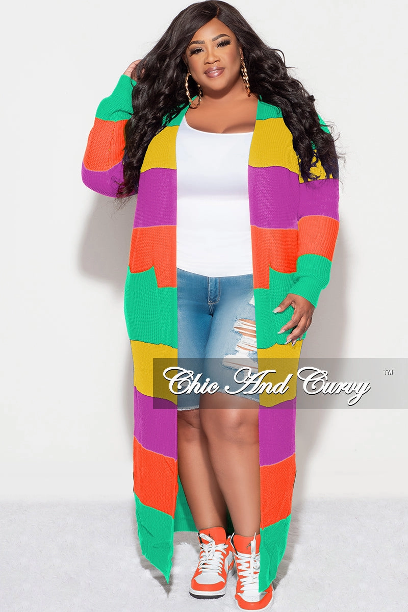 Final Sale Plus Size Knit Sweater Duster Green Mustard Purple and Orange Comfy Style