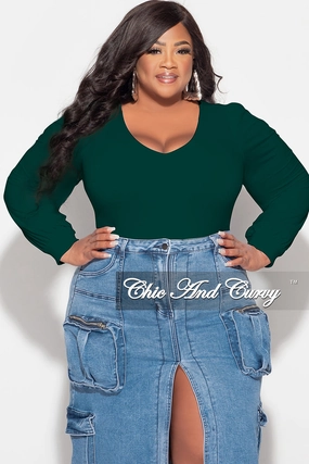 Comfort Stretch Final Sale Plus Size V Neck Bodysuit in Hunter Green