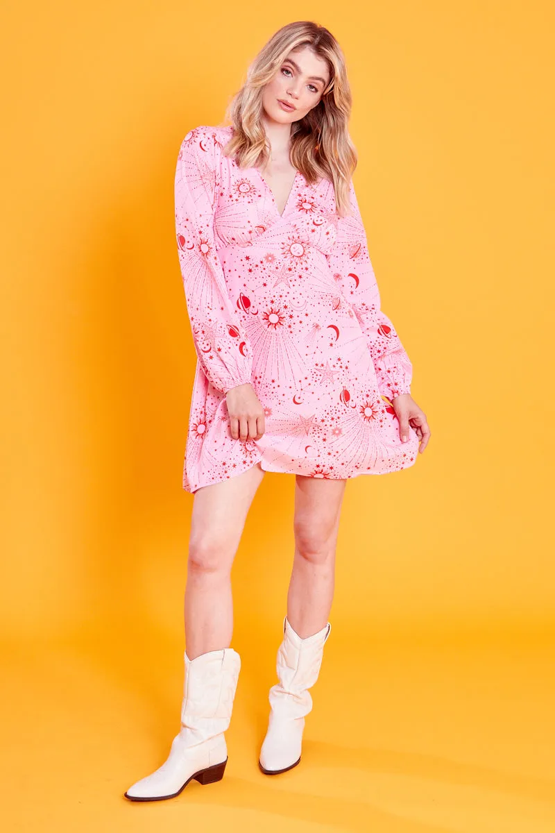 Estella Mini Tea Dress - Pink Flatlock Stitching Technique