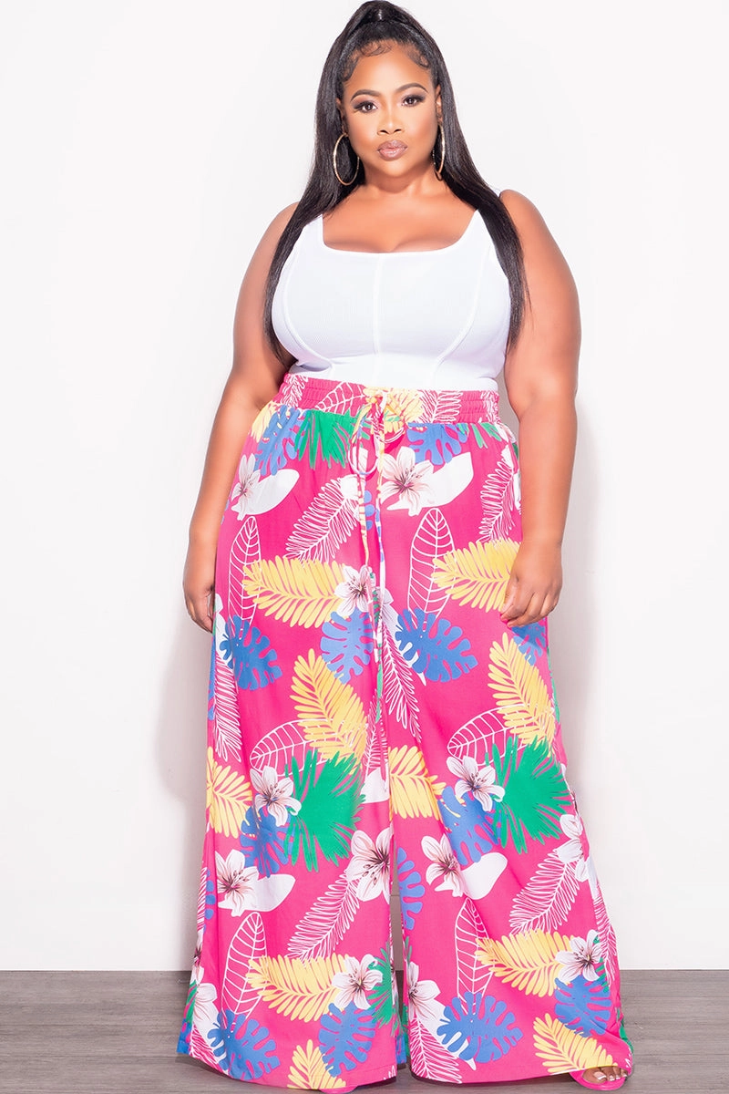 anti slip grip FlexibleMobility Final Sale Plus Size Pants in Pink Multi Color Leaf Print