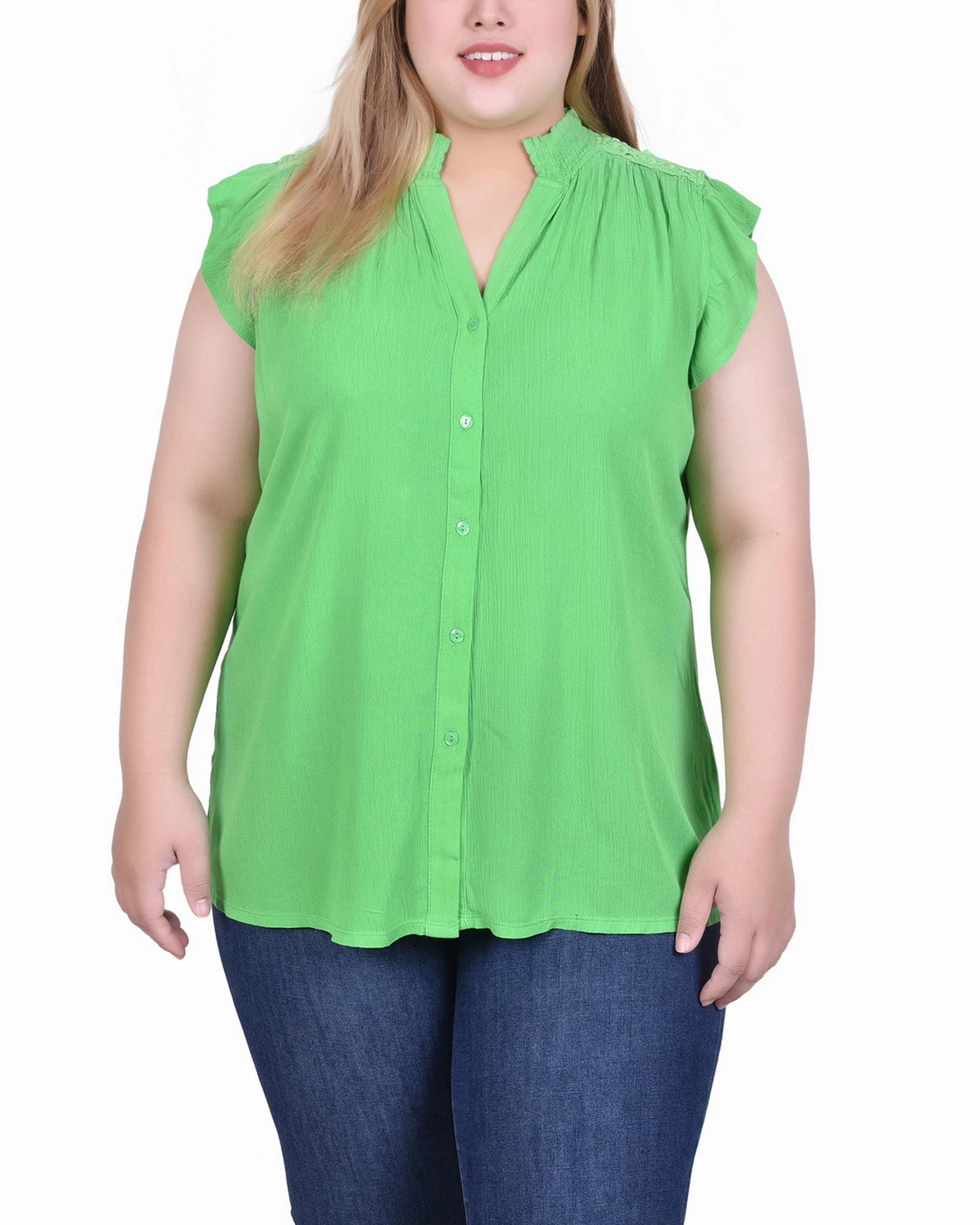 Comfy Layer Plus Size Short Flutter Sleeve Crepon Blouse
