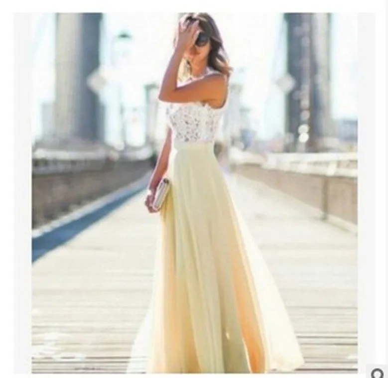 Europe Lace Spliced Chiffon Dress Formal Pocket Dress