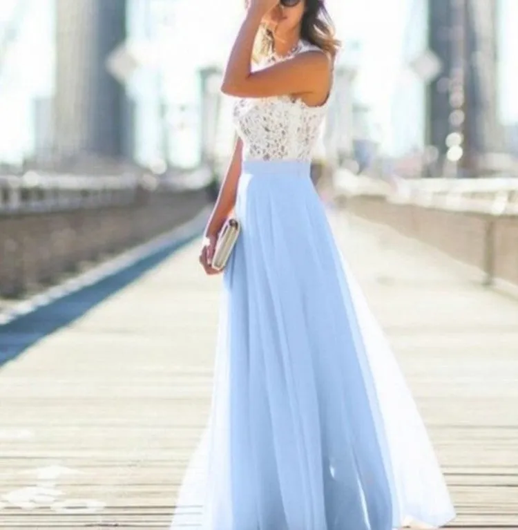 Europe Lace Spliced Chiffon Dress Formal Pocket Dress