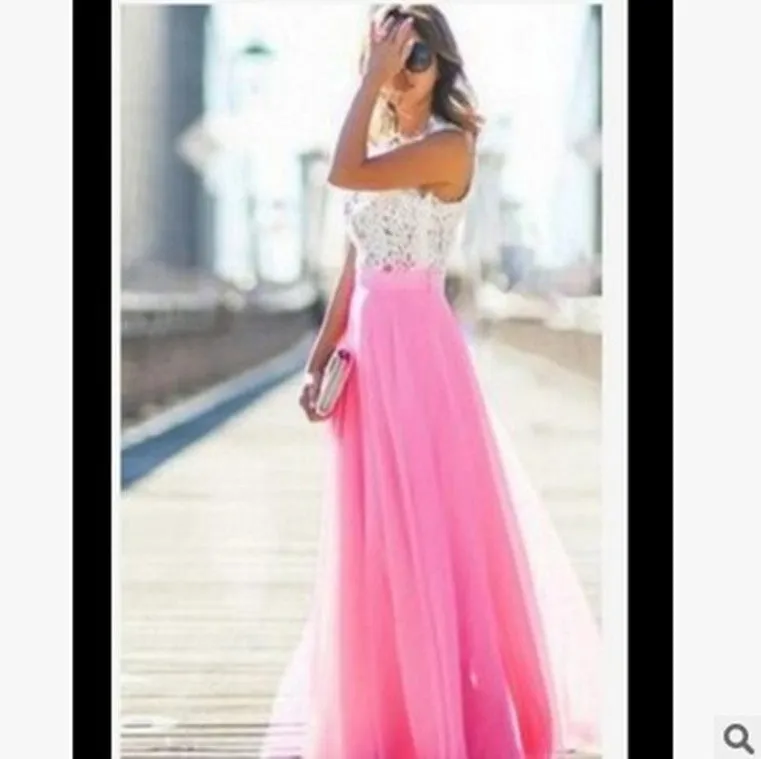 Europe Lace Spliced Chiffon Dress Formal Pocket Dress
