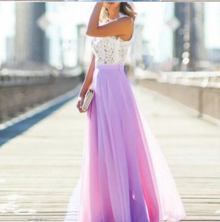 Europe Lace Spliced Chiffon Dress Formal Pocket Dress