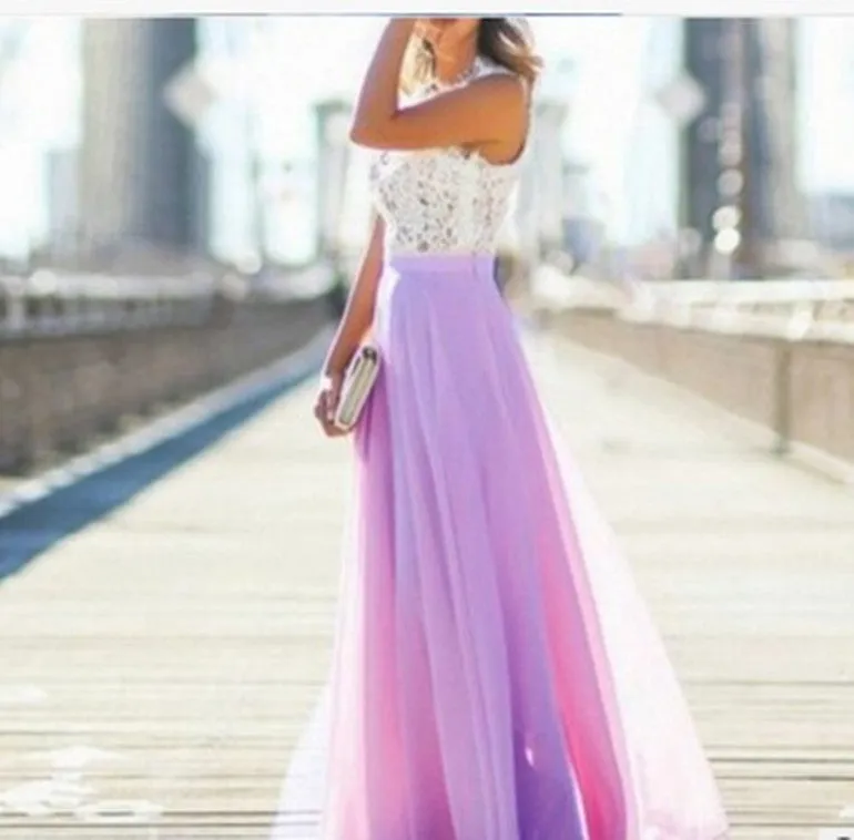 Europe Lace Spliced Chiffon Dress Formal Pocket Dress