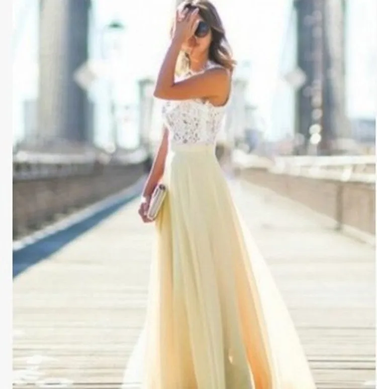 Europe Lace Spliced Chiffon Dress Formal Pocket Dress