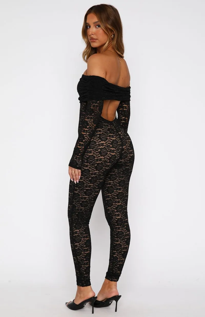 Evening Soiree Long Sleeve Jumpsuit Black AdjustableDrawstring ElasticTrimming