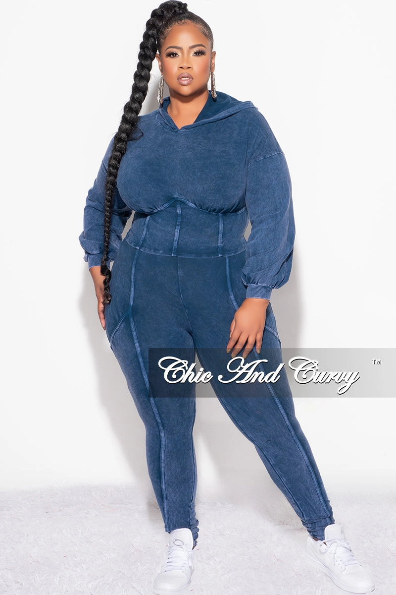 Ultra Stretch Final Sale Plus Size 2pc Hooded Top and Set in Navy