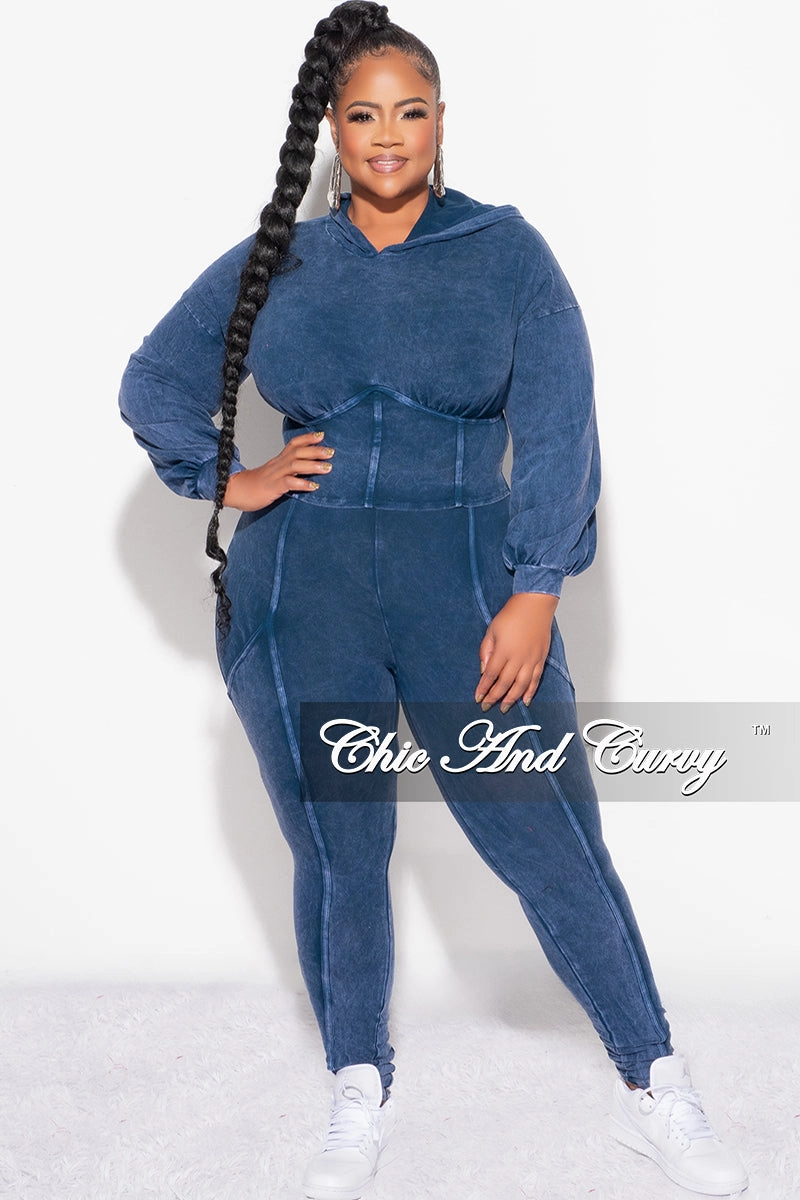 Final Sale Plus Size 2pc Hooded Top and Set in Navy Stylish Wear