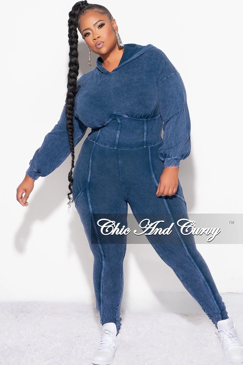 Final Sale Plus Size 2pc Hooded Top and Set in Navy Flattering Design Non Irritating