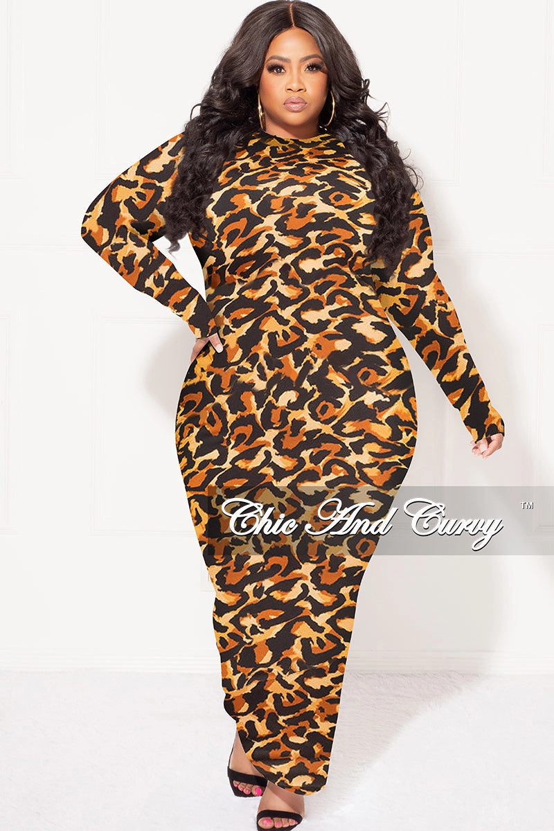 Final Sale Plus Size Reversible BodyCon Midi Dress in Animal Print Padded hips