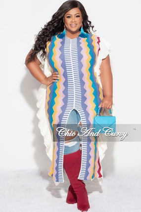 Final Sale Plus Size Moroccan Dress/Top in Blue, Mustard & Burgundy Zig Zag Print Day-to-Day Wear