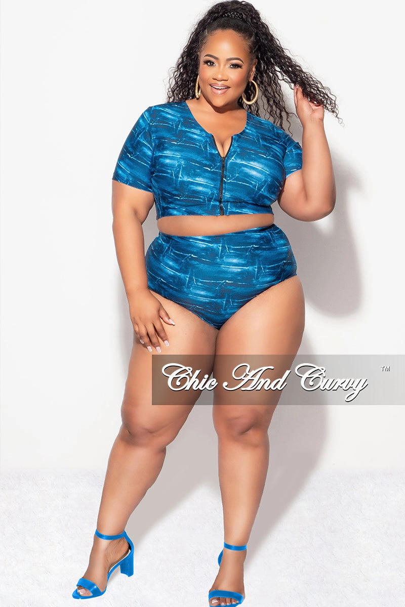 Flattering Shape Exclusive Chic And Curvy - Final Sale Plus Size 2pc Swimwear in Faux Blue Denim Print