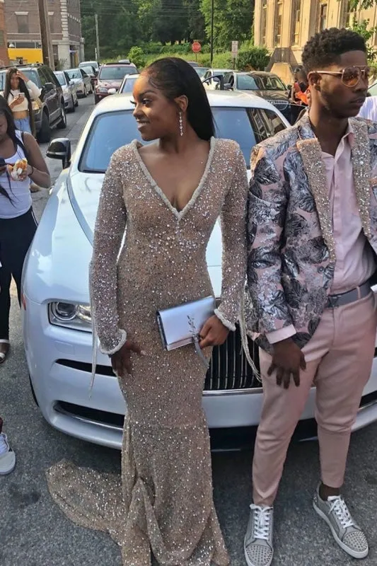 Exquisite Long Sleeves Mermaid Prom Dresses with Train