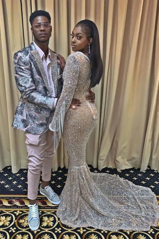Exquisite Long Sleeves Mermaid Prom Dresses with Train