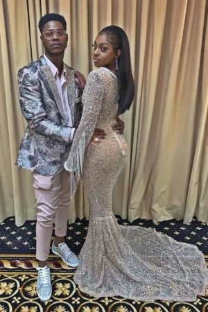 Exquisite Long Sleeves Mermaid Prom Dresses with Train