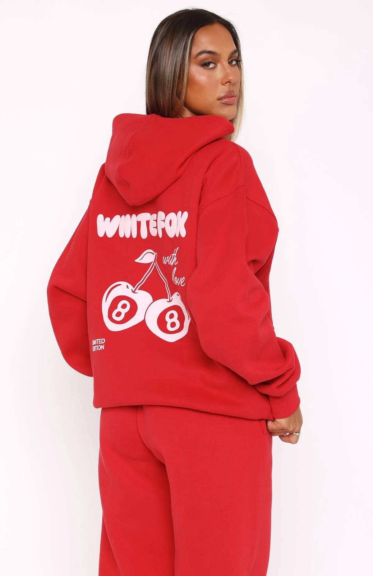 With Love In The Moment Oversized Hoodie Red DoubleLayered Edging