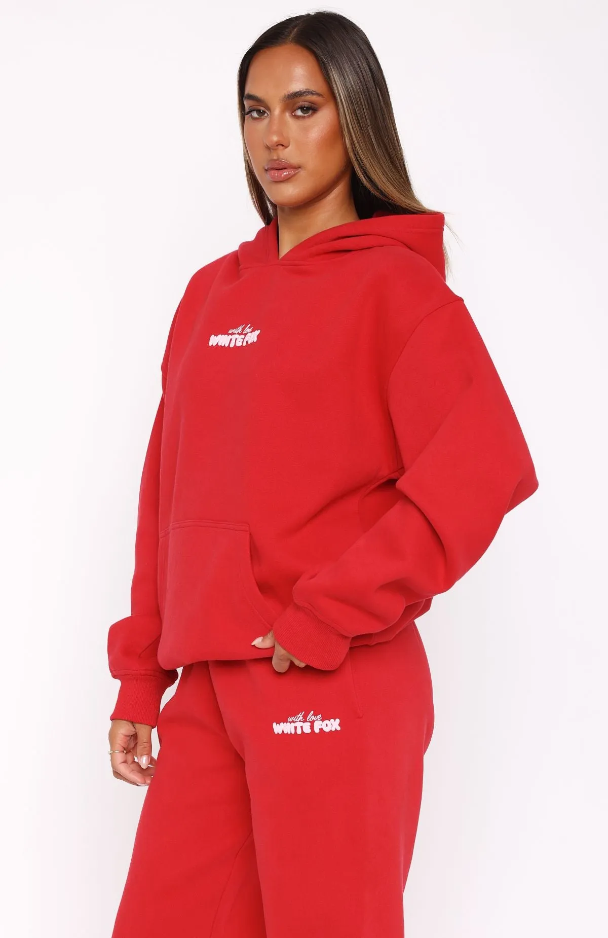 With Love In The Moment Oversized Hoodie Red Soft Ribbed Texture
