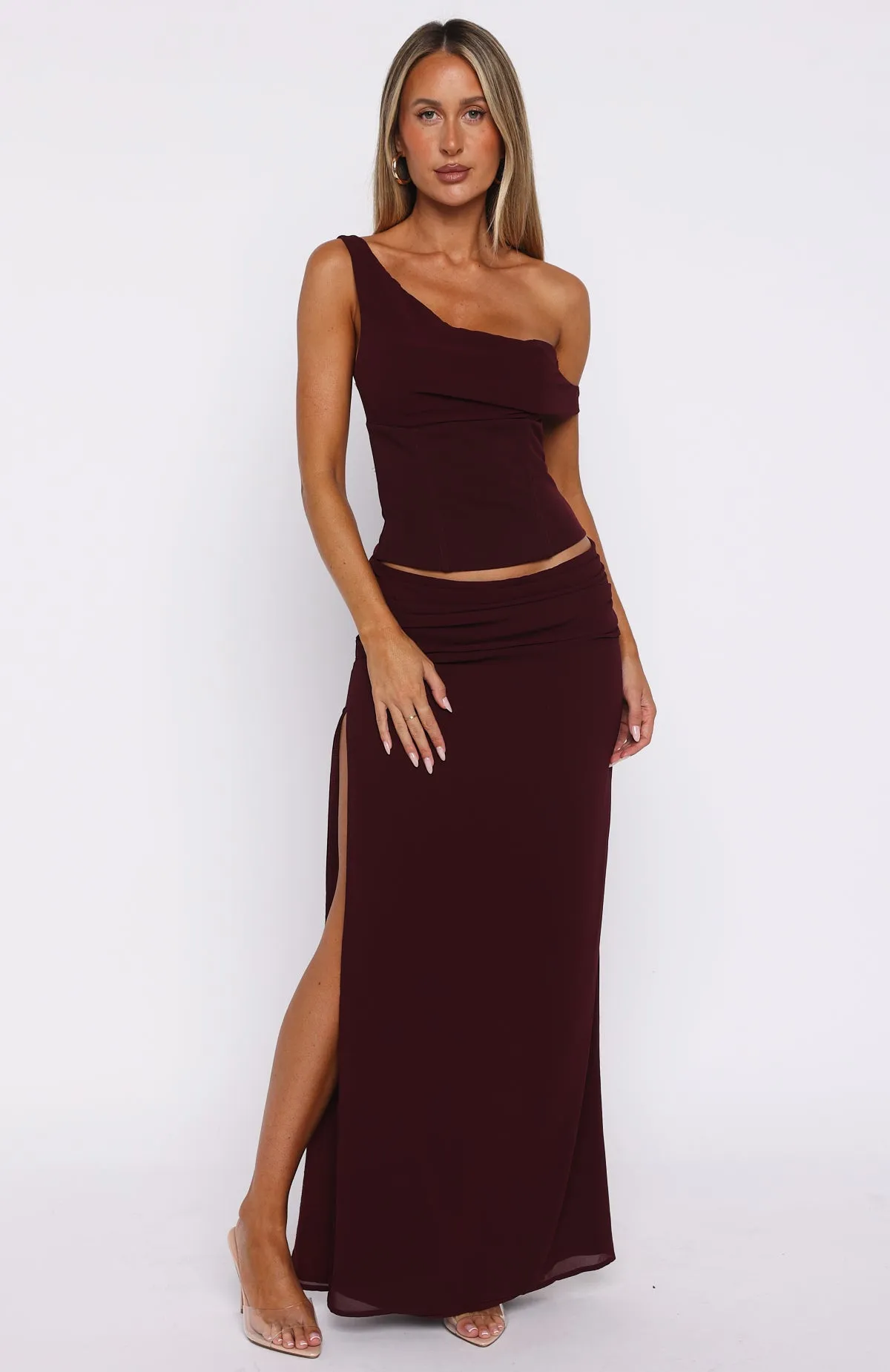 Unavailable Energy Maxi Dress Burgundy Rubberized grip