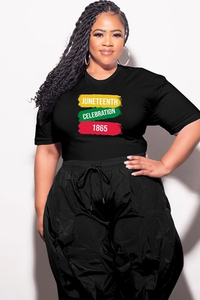 Fashion-Forward Final Sale Plus Size Fitted Black T-Shirt Juneteenth Celebration 1865