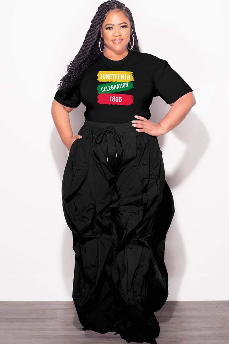Final Sale Plus Size Fitted Black T-Shirt Juneteenth Celebration 1865 Yoga Ready