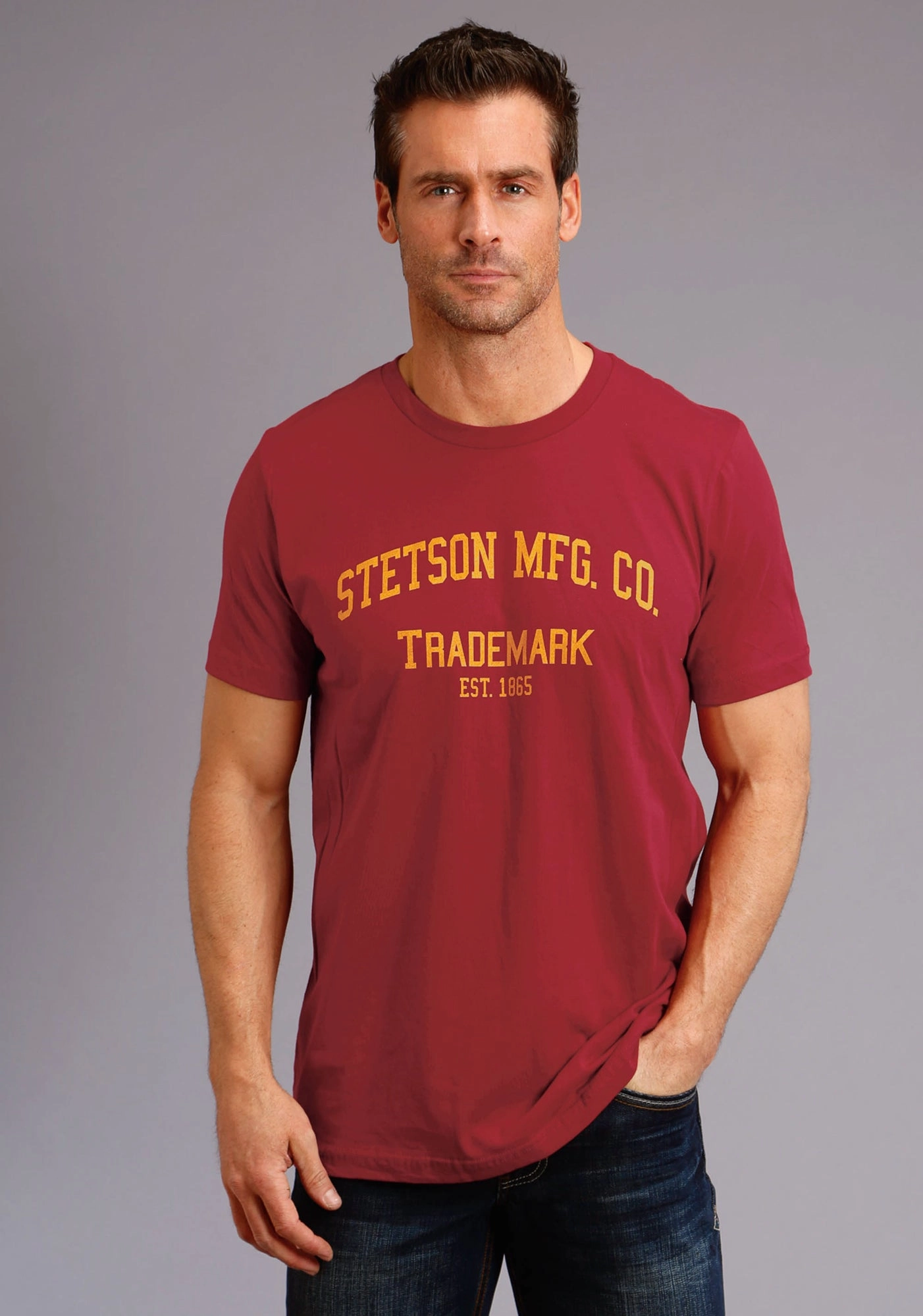 Stetson Unisex Red 100% Cotton MFG CO S/S T-Shirt Workwear Style