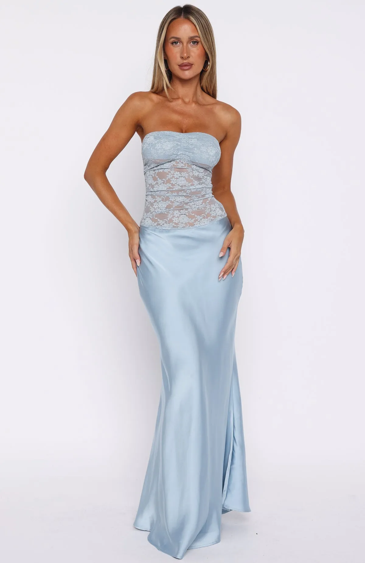 Fall In Love With You Strapless Maxi Dress Sky Blue Friction Resistant Finish AntiSnag Fabric